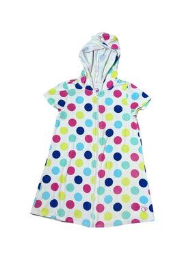 OP Kids Towel Dress Swim Cover up Size Medium 7-8 Polka Dot Print Hooded